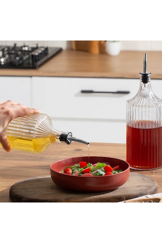 Porsima Viking 18113 2li 1000 Ml Cam Şişe Yağlık Sirkelik Çift Kapaklı Gümüş Gümüş