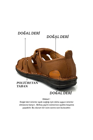 Sermoda %100 Hakiki Deri Burnu Kapalı Erkek Sandalet Şırıngıl Taba