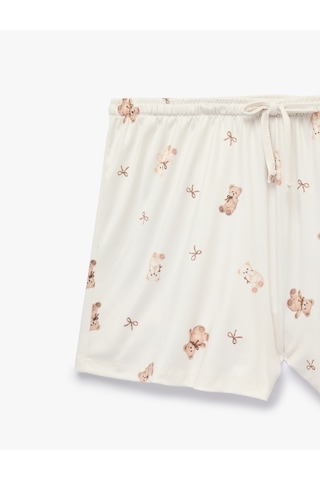 Koton Dantel Detaylı Rahat Kesim Ayıcık Baskılı Şort Pijama Altı Bej Desenli 7wlk80013mk Ekru