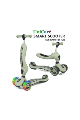 Smart Oturaklı Çocuk Scooter 3 Tekerlekli Işıklı Ledli Scooter Yükseklik Ayarlı 1-5 Yaş Yeşil