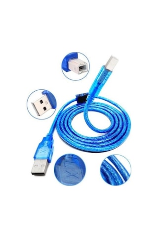 5 Metre Usb Yazıcı Printer Kablosu Mavi Şeffaf Kaliteli