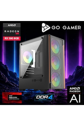 Go Gamer E129 i3-12100F 16 GB 1 TB SSD RX580 8 GB Free Dos Oem Paket Masaüstü Oyuncu Bilgisayarı