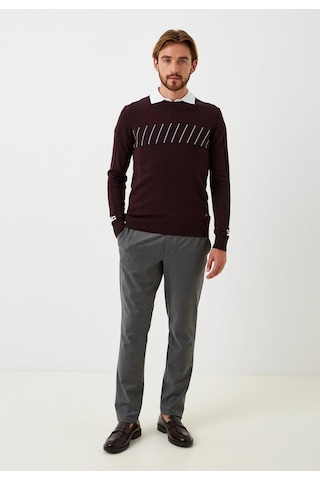 Erkek Triko Bordo Bisiklet Yaka Desenli Slim Fit Pamuklu Kazak Ncs Jeans 3725-bordo Bordo