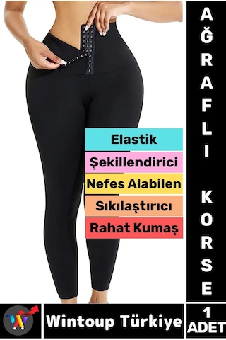 Wintoup Gündelik Spor Alt Karın Bel Sıkılaştıran Güçlendiren Toparlayan Elastik Konforlu Ağraflı Korse Tayt Siyah