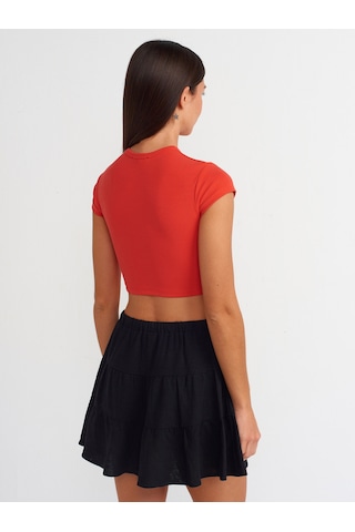 Dilvin Vücuda Oturan Crop Top Kırmızı