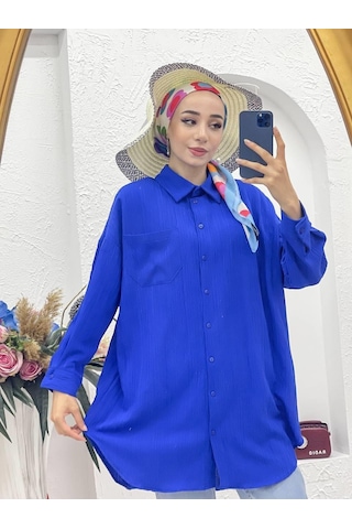 Vioshine Vıoshıne Kadın Düğmeli Bürümcük Keten Gömlek-lacivert Lacivert