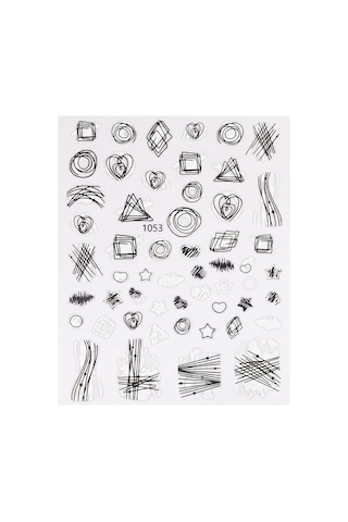 Beyaz Siyah Geometrik Çizim Tırnak Sticker Tırnak Etiketi Nail Art Jo-1053w