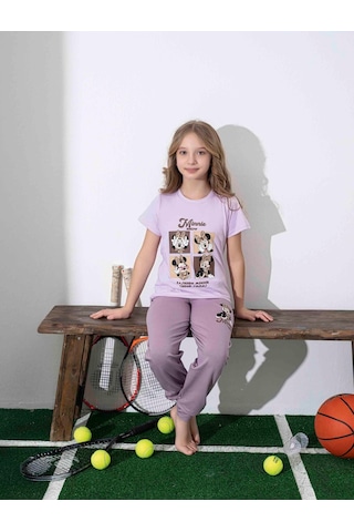 Kız Çocuk Mini Desenli Lila Pijama Takımı-1313 Lila