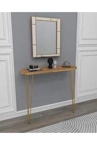 80x18 Dresuar Antre Hol Dekorasyon Ürünleri Altın Model Çam Gold Elips, One Size