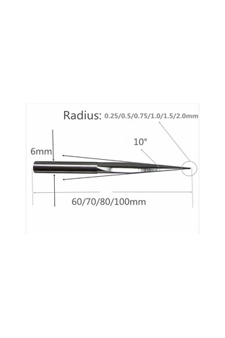 3d İşleme Konik Karbür Freze Ucu Küre Uçlu 100 Mm