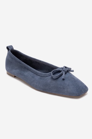 Luvishoes Sosa Kot Mavi Süet Hakiki Deri Küt Burunlu Fiyonklu Kadın Babet Ayakkabı Mavi