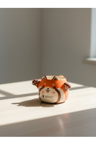 3d Kucaklayan Hayvan Figürlü Seramik Kupa Turuncu