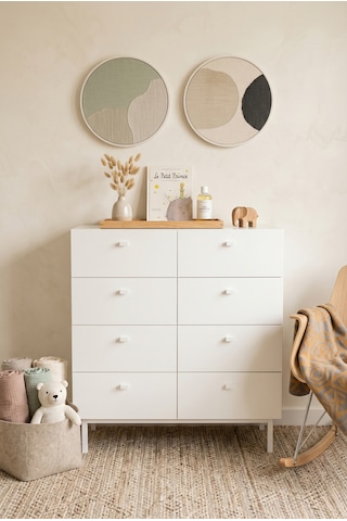 Robinhome Bebek Odası Çocuk Odası Geniş Şifonyer 8 Çekmeceli Ahşap Ayaklı Beyaz