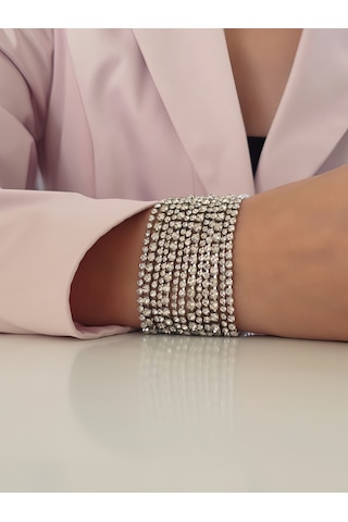 Çoklu Döküm Su Yolu Rhinestone Gümüş Renk Kristal Bileklik