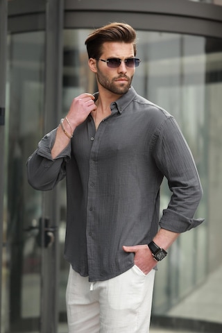 Madmext Antrasit Basic %100 Pamuklu Uzun Kollu Erkek Gömlek E6761 Antrasit