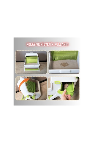 Kedi Tuvaleti Yarı Otomatik Tek Hamlede Kolay Temizlik Hijyenik Kullanım Pratik Kedi Kum Kabı