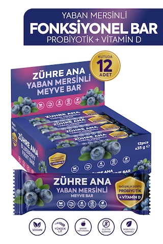 Probiyotik Ve Vitamin D İçeren Meyve Bar, Şeker İlavesiz Yaban Mersinli 35 Gr X 12 Adet
