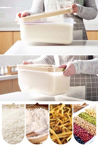 Tahıl Un Bakliyat Erzak Saklama Kabı Şeffaf Sürgülü Kapak 3'lü Erzak Saklama Kabı 5-7,5-10 Litre Şeffaf