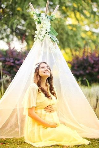 Modalabio Moda Labio- Babyshower Melek Kol Hamile Elbisesi Sarı