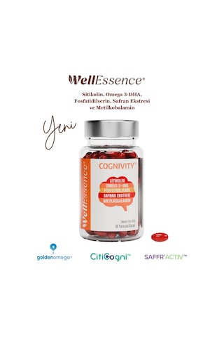 Cognivity - Sitikolin, Dha Omega 3 Balık Yağı, Fosfatidilserin, Safran Ekstresi Ve Vitamin B12 İçeren Takviye Edici Gıda