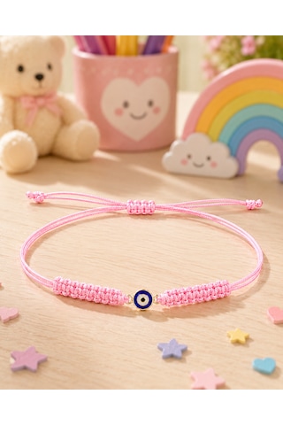 14 Ayar Altın Nazar Boncuklu Çocuk Bilekliği 0.30 Gr 585 Ayar Pembe İpli Ayarlanabilir Bileklik Altın - Pembe