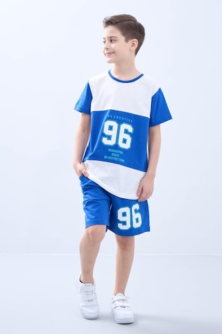 Penye Süprem Baskılı Yazlık Şortlu Takım M00734 Saks