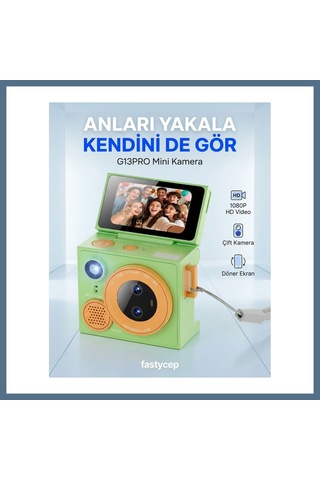 Buradabulabilirsin Çeşithane G13pro Mini Retro Kamera Hd, Çift Lensli Döndürülebilir Selfie Ekranlı, Taşınabilir Başparmak Vlog Kamerası Yeşil Bbz