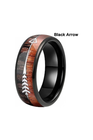 Siyah 8 Mm Erkekler Moda Yüzük Paslanmaz Çelik Ahşap Kakma Ok Yüzükler Düğün Band Yıldönümü Doğum Günü Hediyesi Takı