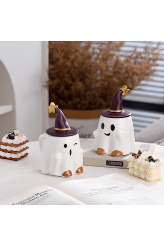 Qingmipy Halloween Canavar Figürlü Seramik Kupa 401-500ml Büyük Kapasiteli Ofis Kahve Süt Bardak Çok Renkli