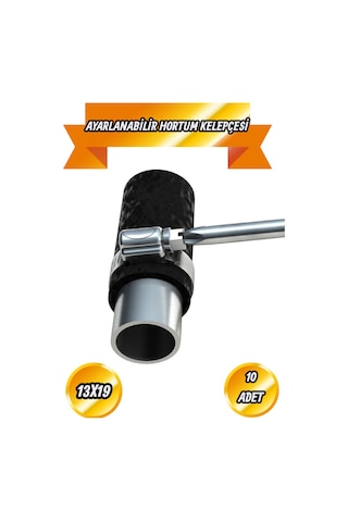 Hortum Kelepçesi Tork Ayarlı 13x19 Mm Paslanmaz Çelik Boru Metal Kelepçe Ayarlanabilir Klips 10 Adet