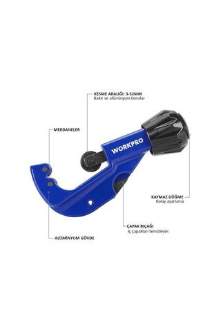Workpro Wp301005 3-32mm Profesyonel Bakır Boru Kesme Makası + 1 Adet Yedek Bıçak Fr Wp301005