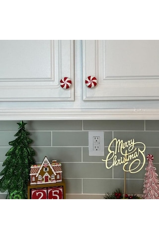 10 Adet Noel Silikon Kırmızı Ve Beyaz Şeker Dolap Kulpu Mutfak, Oturma Odası Ve Yatak Odası Dolapları İçin Noel Süslemeleri Kapakları
