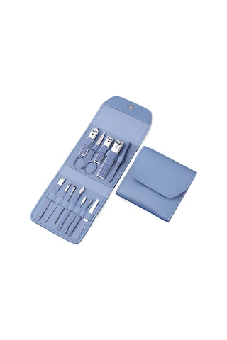 Folinda Stainless Steel Pedikür Ve Manikür Seti 12 Parça Çok Renkli Mavi, Yeşil, Mor Vb. Çift Uçlu Çanta İle Mavi