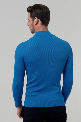 Twn Slim Fit Saks Mavi Rib Örgü Kazak 5ec0606317701 750