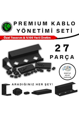 Premium Masa Altı Ve Çalışma Alanı Kablo Düzenleyici Yönetim Seti 27 Parça - Siyah