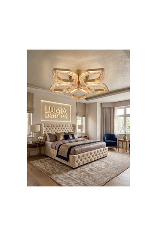 Lumia Lighting Yonca Model Gold Kumandalı 4"lü Ledli 3 Renk Modu Kristal Salon Mutfak Yatak Çocuk Odası Avize