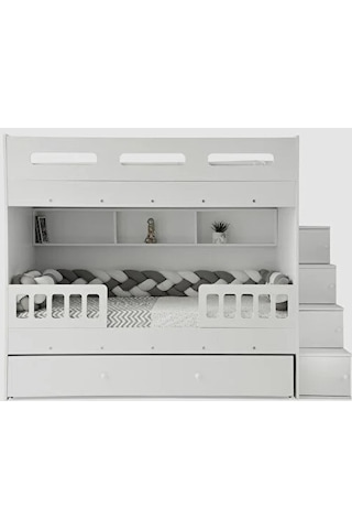 Buket Mdf Çelik Profilli Yavrulu Ranza Beyaz M2