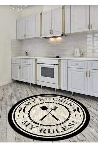 My Kitchen My Rules Kaymaz Pamuk Dokuma Taban Yuvarlak Halı