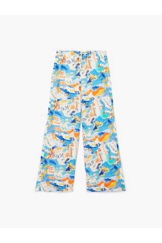 Koton Keten Karışımlı Desenli Bol Paça Pantolon Mavi Desenli 5sak40163ew Mavi