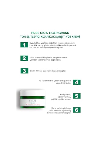 Sinoz Pure Cica Tiger Grass Ton Eşitleyici Yoğun Onarıcı ve Yatıştırıcı Yüz Kremi 15 ML