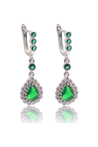 Zümrüt Taşlı Damla Model 925 Ayar Gümüş Kadın Üçlü Set 201025666