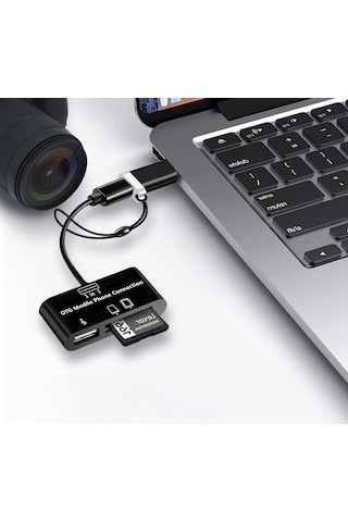 Alfais 5256 Type-C Micro Usb Sd Micrsd Kart Okuyucu Otg Çevirici Kablo