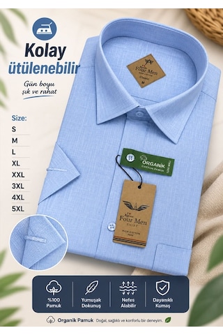 Beyome Erkek Keten Görünümlü Kısa Kollu Gömlek Rahat Kalıp Yazlık Nefes Alan Kumaş S-5xl Açık Mavi
