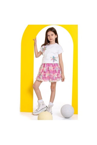 Kız Çocuk Zambak Detaylı Etekli Takım Pembe