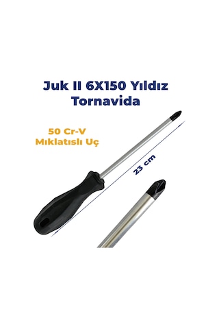 Yıldız Tornavida Ergonomik Kırmızı Plastik Sap 6x150 50 Cr-v Mıklatıslı Uç 23 Cm Uzunluğunda