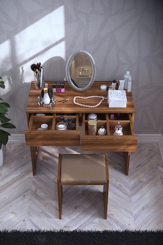 Dekorfim DF02102BR İki Çekmeceli Tabureli Makyaj Masası