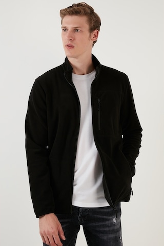 Buratti Slim Fit Fermuarlı Cepli Dik Yaka Polar Erkek Hırka 5906028 Siyah