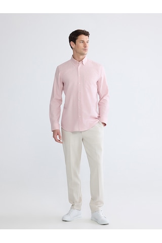 Lcwaıkıkı Classic Pembe Regular Fit Çizgili Keten Görünümlü Erkek Gömlek