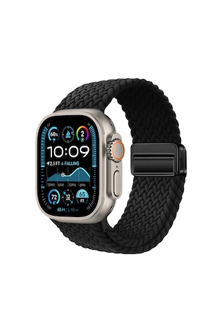 Watch Ultra 49mm Mkst Krd-134 Örgü Tasarımlı Hasır Kordon Strap Kayış - Siyah