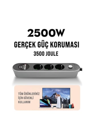 Rose Gr-300-2m 3'lü Akım Korumalı 16a 3x2,5 Mm Kablo 3m Metra Priz 3 M